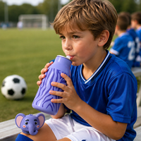 Thermos en acier inoxydable 16 oz à marque privée avec couvercle détachable en PVC motif animal et paille en silicone 100 % étanche pour enfants