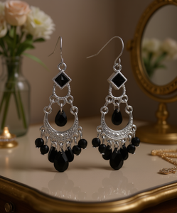 Orecchini a Lampadario Neri Argentati, Geometrici, Stile Bohemien, da Festa, Gioielli da Donna in Lega - Product Image 2