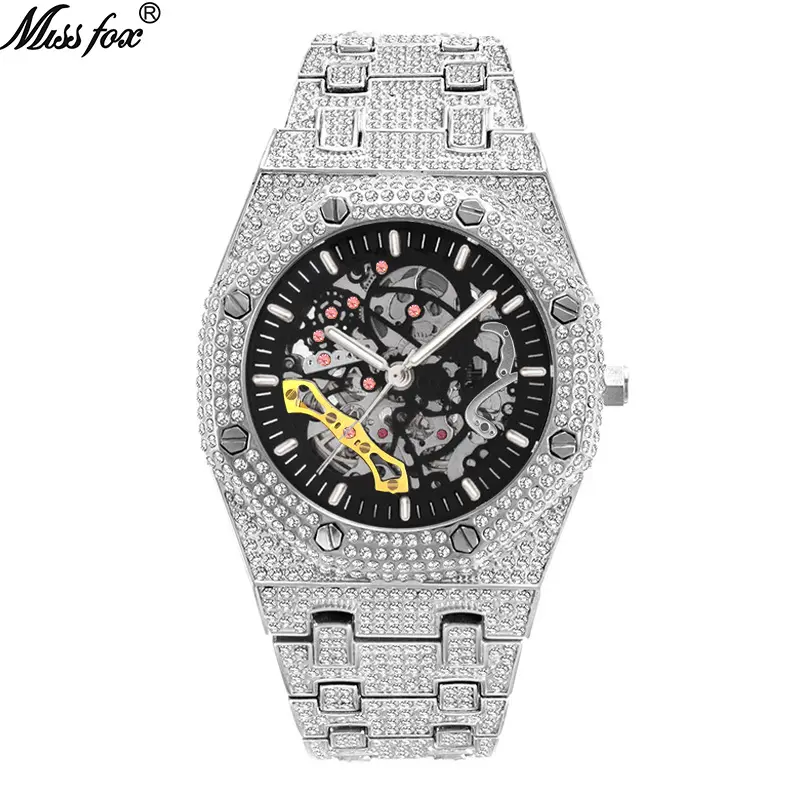 Luxury Full Diamond watch man Hollow Automatic Mechanical Watches for men Waterproof Luminous Stainless Steel Watch for men