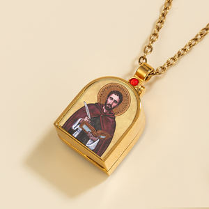 ميدالية رجالية من الفولاذ المقاوم للصدأ من GIVELUCK، أيقونة القديس جيروم البيزنطية الأرثوذكسية، مطلية بالذهب عيار 18 قيراط، رمزيات الكتاب المقدس من الراتنج، ميدالية مخصصة للآباء الكهنة - Product Image 6