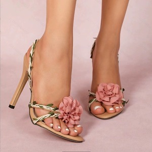 Sandales à talons aiguilles pour femmes, motif floral pastoral transfrontalier, sexy, rêveuses et élégantes, à motif de vigne - Product Image 5