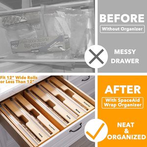 Wooden Food Storage Box 3 Tier Wall Mounted Cling Film Wax <b>Foil</b> Cutter Organizer Rectangle Lacquered Finish - Product Image 2