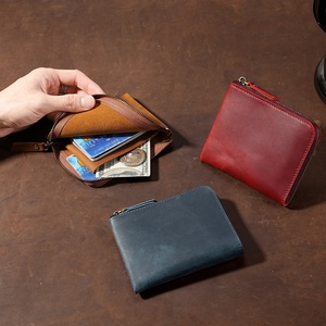 Porte-monnaie miniature en cuir véritable vintage avec fermeture éclair, logo personnalisé, cuir Crazy Horse pour homme et femme, porte-cartes de crédit - Product Image 2