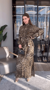 <span class=keywords><strong>Maxi</strong></span> abito leopardato alla moda a maniche lunghe classico <span class=keywords><strong>colletto</strong></span> della <span class=keywords><strong>camicia</strong></span> per le donne - Product Image 2