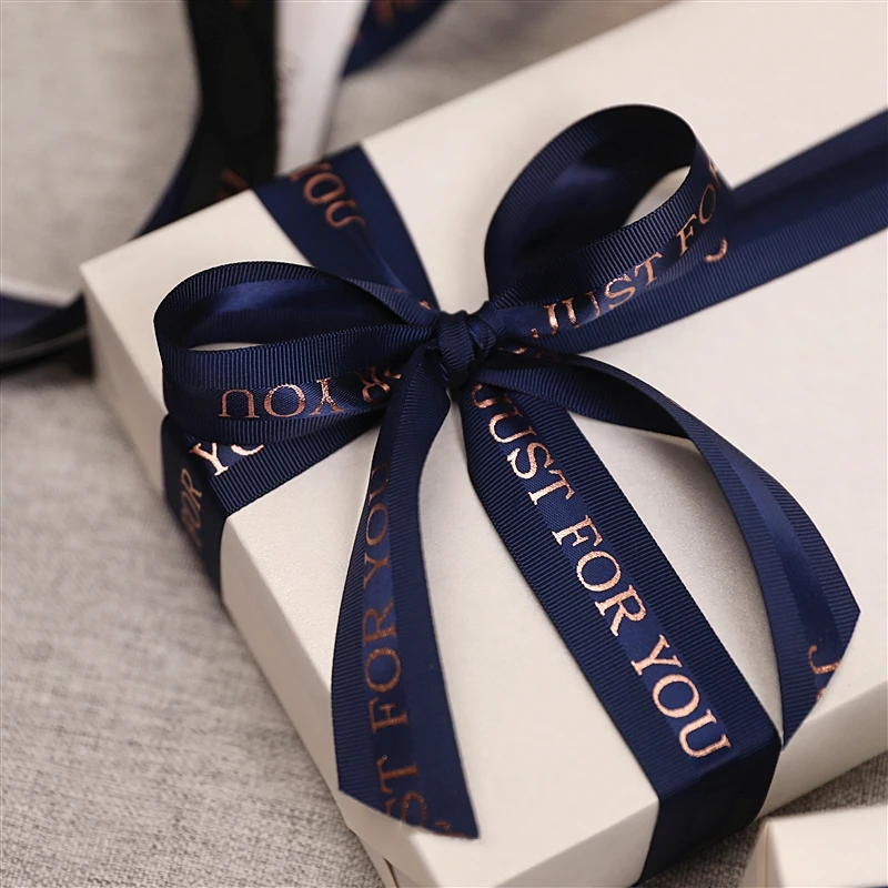 Custom Luxury Gift Box Ribbon for Packaging Personalized Rose Gold logo Christmas Decoration Wrap Satin Ribbon Roll
