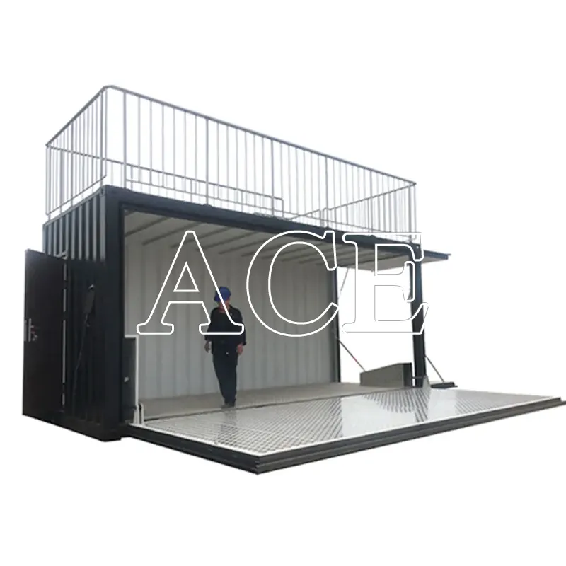 Cilindro idraulico elettrico Fly Drop Side Outdoor Bar Booth 20ft Container caffetteria prefabbricata