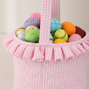 Panier de Pâques en toile portable <span class=keywords><strong>avec</strong></span> bordure en dentelle à volants pour la chasse aux œufs, la décoration de la maison, cadeau pour enfants - Product Image 4