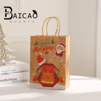 Sac cadeau de Noël en forme d'élanche, sac en papier avec poignée, pochette cadeau pour bonbons de la veille de Noël, sac d'emballage en papier kraft à motif de dessin animé