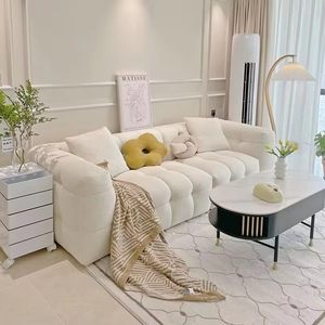 Canapé moderne simple de style nordique, taille personnalisée, ligne droite, tissu en laine <span class=keywords><strong>d</strong></span>'<span class=keywords><strong>agneau</strong></span> crème française, éponge, petit mobilier de salon - Product Image 2
