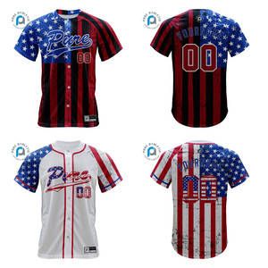 Maillot de baseball personnalisé avec drapeau américain, impression par sublimation, boutons intégraux, étoiles et rayures, uniforme de baseball pour hommes, jeunes et équipes - Product Image 1