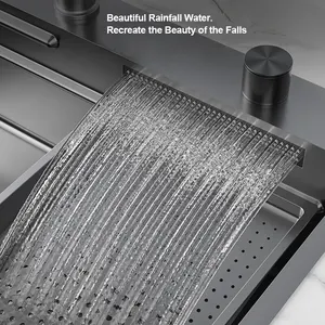 Unique Design Whale 304 Stainless Steel Handmade Sink Waterfall Kitchen Sink Single Slot Nano Vegetable Washing Basin