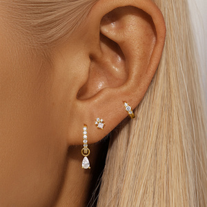 Pendientes de Aro de Oro de 18k con Forma de Gota de Agua y Flores, Estilo Nuevo 2024, Juego de 3 para Mujer - Product Image 5