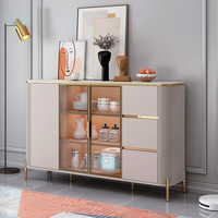 Buffet moderne en bois avec portes vitrées et éclairage LED, tiroirs de rangement pour cuisine, salle à manger et chaise de salle à manger