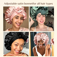 Bonnet Tendance pour Femme, Imprimé Personnalisé, à Nouer, Noir et Or, Motif Floral, Double Couche, Bande Large Ajustable, en Satin