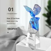 Trophée en cristal de verre gravé au laser sablé personnalisé - Aigle - Récompense créative pour les employés exceptionnels - Récompense annuelle de la réunion - Commémorative