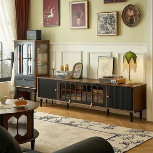 French <b>Retro</b> Solid Wood <b>Tv</b> Stand With Storage For Living Room Small Apartment Antique Style Red Oak - Product Image 2
