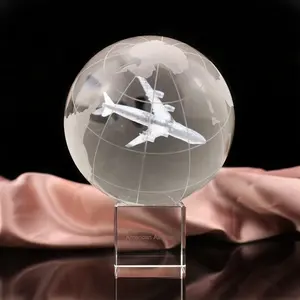 2D刻印世界地図ボールカスタム3Dレーザー彫刻飛行機モデルクリスタル3Dレーザーグローブ