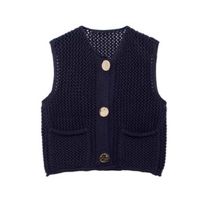 Nouvelle collection Printemps/Été – <span class=keywords><strong>Gilet</strong></span> décontracté en <span class=keywords><strong>maille</strong></span> épaisse à col rond pour femme, style urbain transfrontalier Europe/Amérique, en polyester et acrylique 012 - Product Image 3