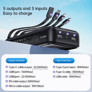 Banco de Energía Portátil de 20W con Carga Rápida, 20000mAh, Estación de Carga para Exteriores con 4 Cables, FCP-2, Banco de Energía Personalizable de 20000mAh - Product Image 2