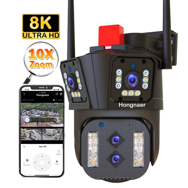 OEM 8K Night Vision WiFi IP PTZ Network CCTV Camera with 4 Lenses 10X Zoom Home Surveillance Outdoor WiFi Security Cameras
