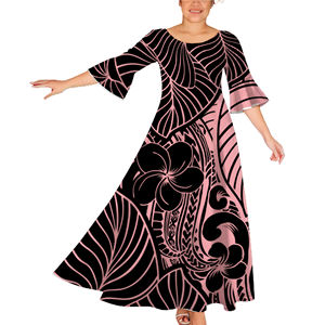 Wholesale Best Seller Polynesian Elei <strong>Tribal</strong> Design Custom <strong>Dance</strong> Party Fashion Trendy Casual Woman Flared Long Sleeves <strong>Dress</strong> - Product Image 2