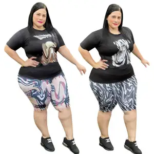 New arrival women brand clothing plus size biker shorts sets Casual summer clothes for women sets