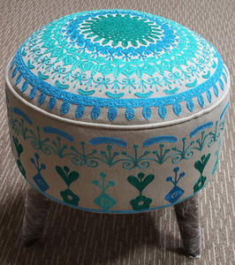 Sky Blue Indian Embroidered Wooden Foot <b>Stool</b> for Bedroom Handmade Upholstered Foldable Storage Apartment School Living Room - Product Image 4