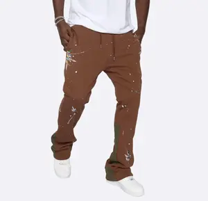 Streetwear Manufacturer Custom Track Pants Paint Splatter Flare Sweatpants Men