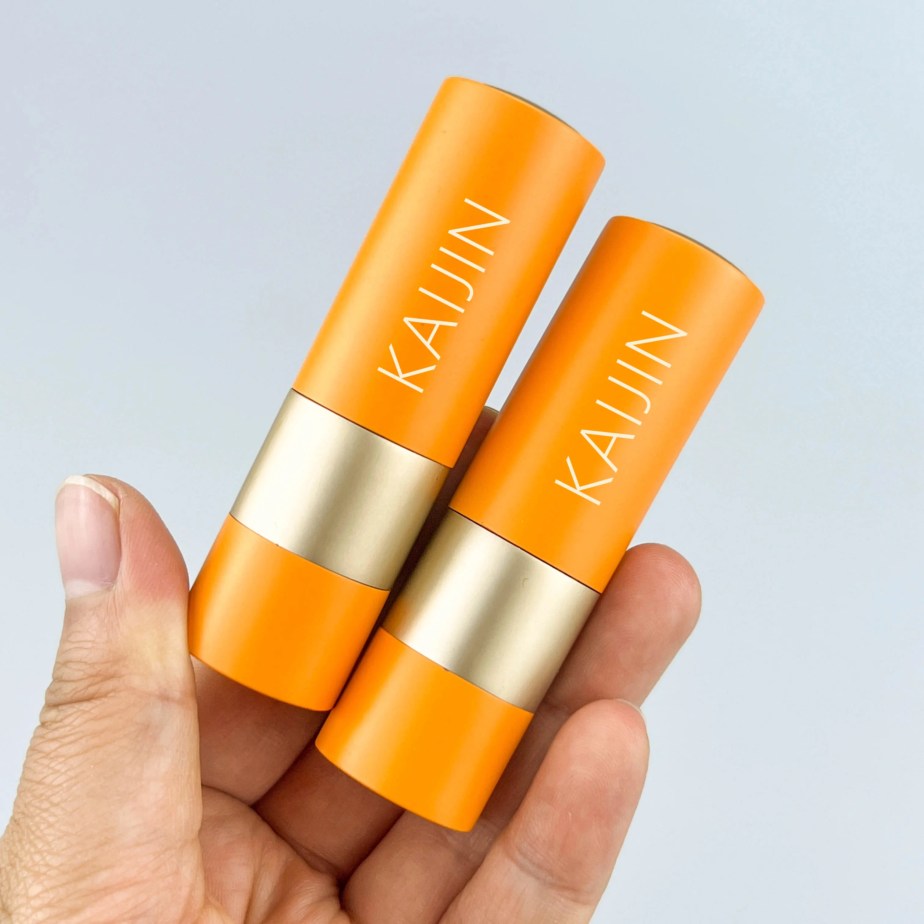 Luxo vazio Lip Balm Stick Batom Tube alumínio fosco botão Matte Batom Tubes Container laranja dourado