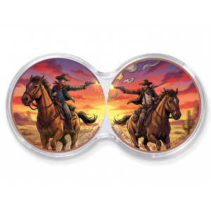 Cinematic 1oz 999 Cuivre Fin Rond Coloré UV, pièce à thème '<span class=keywords><strong>Western</strong></span> Night Campfire Ambush <span class=keywords><strong>Duel</strong></span>' avec capsule de présentation - Product Image 3