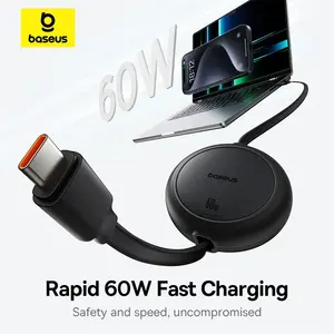 Baseus Retractable 60W USB C Cable For iPhone 15 Plus Pro Max Fast Charging Cable For MacBook iPad Type C Cable For Xiaomi