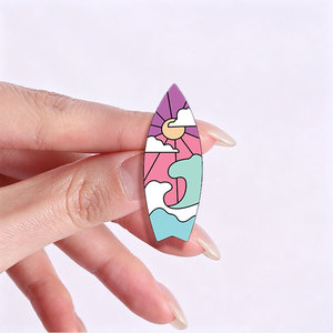 Pin Enamel Papan Selancar Kustom, Gelombang Laut, Kapal Layar, Lencana Logam, Hadiah Pin Kerah Liburan Pantai Musim Panas untuk Peselancar - Product Image 2