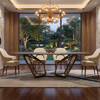 Nouvelle tendance, designs italiens, base simple en acier inoxydable, table à manger moderne de luxe en bois