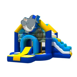 Hot Sale Ocean Park Theme Shark Cartoon Inflatable Bouncy Castle With Slide Inflatable Bouncer Combo For Sale