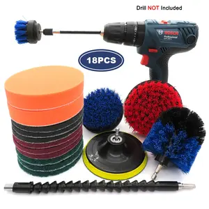 Juego de accesorios de cepillos de limpieza de taladro azul, 18 Uds., almohadillas para fregar, cepillo de fregado eléctrico de esponja con varilla extensible para limpieza de coche doméstico - Product Image 1