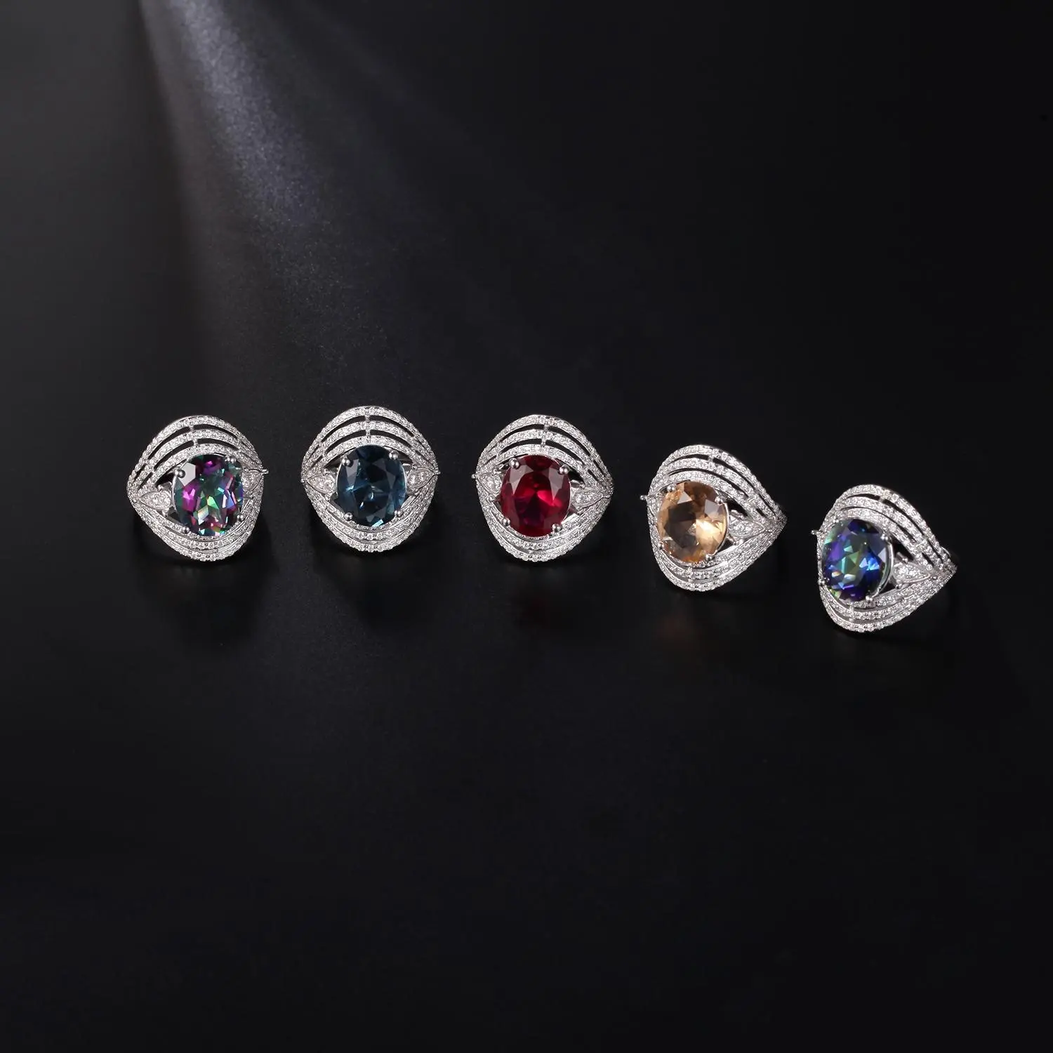 C4005R Mematuhi Big Mystic Quartz Kaca Batu Cubic Zirconia Sisi Batu 925 Perak Cincin Perhiasan