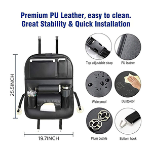 Protector de Asiento de Coche de Cuero PU al por Mayor de Fábrica, Alfombrillas Protectoras para el Respaldo del Asiento del Coche con Soporte Plegable para Tablet y Portavasos - Product Image 3