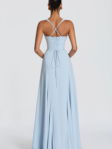 Abito da donna in poliestere, nuovo, tinta unita, <span class=keywords><strong>con</strong></span> <span class=keywords><strong>spalline</strong></span> sottili, senza maniche, schiena incrociata, elegante, sexy, stile europeo americano, per feste - Product Image 4