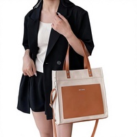 Sac fourre-tout en toile personnalisé pour femme, nouveau modèle tendance, logo imprimé, couleur contrastée, décontracté, pour le bureau, bandoulière, fermeture éclair, polyester