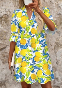 Abito camicia giallo stampato limone estivo da donna - Product Image 2