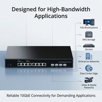 Switch géré 12 ports 10G avec 8 ports RJ45 10G et 4 ports SFP+ 10G, gestion web pour stockage NAS et station de travail