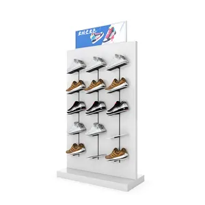 Étagère double face en bois pour chaussures de sport, logo de marque, grand organisateur, rangement pour magasin