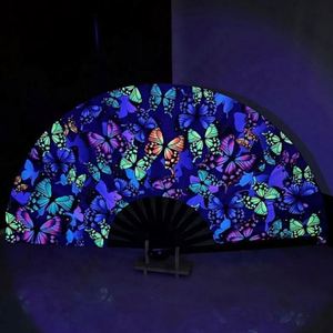 Éventail pliant en bambou de 13 pouces, imprimé sur mesure avec éclairage UV holographique, accessoires de fête et de rave, idéal pour les festivals et les cadeaux - Product Image 2