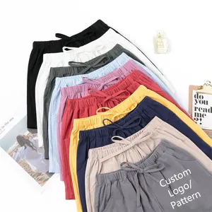 Pantalones cortos informales de verano para mujer, pantalones cortos de moda con bolsillos de Color sólido, pantalones cortos cómodos de algodón y lino