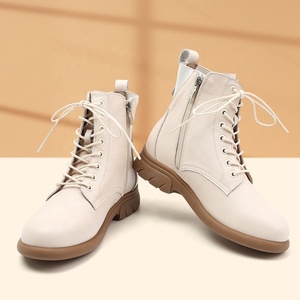 Botas de Cuero para Mujer con Cierre de Cremallera, Cómodas para Primavera, Otoño e Invierno, Diseño con Cordones, Suela Suave, Cuero Vacuno Negro Grueso - Product Image 3