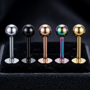 Zoryn G23 <b>Titanium</b> Alloy Natural Stone Ear <b>Studs</b> Bone <b>Studs</b> Ball Shape External/Internal Thread Design Gold/Rose Unisex - Product Image 1