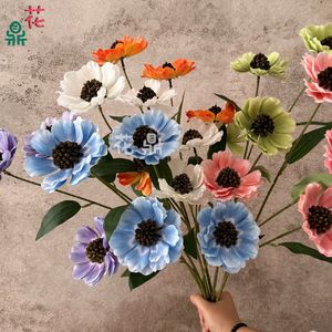Fleur artificielle d'anémone à quatre têtes, en soie, couleurs mélangées, pour décoration de mariage, avec structure préformée - Product Image 1