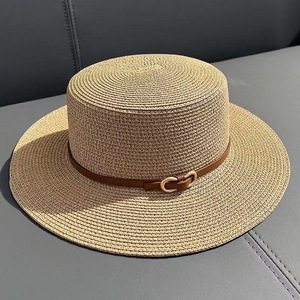 <strong>Flat</strong> Top <strong>Caps</strong> With Leather Strap Hot Sale Super Quality <strong>Summer</strong> Panama Straw Hat - Product Image 4