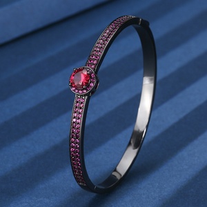 Fashion Eco-friendly Copper Black Gold Plated 6.5mm <b>Red</b> Corundum & Blue Spinel Zirconia Fine <b>Bracelets</b> Bangles for Premium Gift - Product Image 4
