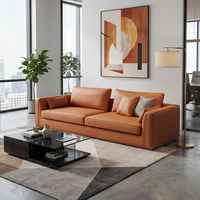 Canapé de bureau moderne en cuir orange, décoration artistique abstraite, sièges professionnels pour espace de travail créatif